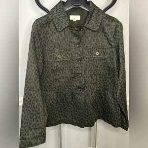 LOFT Olive Green Leopard Print Utility Jacket Women’s Size Medium Petite